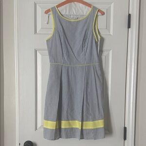 Jessica Simpson Blue and White Striped Seersucker Dress with Yellow Accents